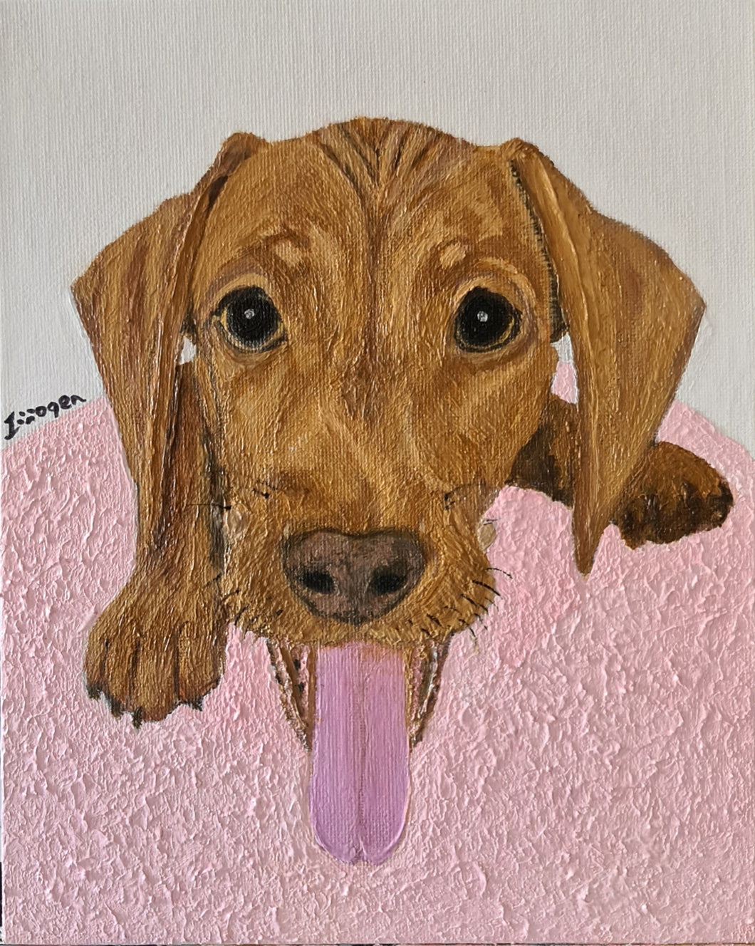 Hand Painted - Chocolate Dachshund Puppy Dog Portrait
