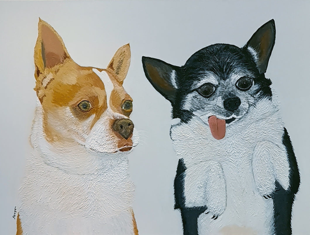 Hand Painted - Pair of Chihuahua Dog Portrait